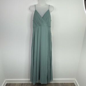Birdy Grey Dress Womens L Green Kaia Flowy Romantic Formal Wedding Bridesmaid